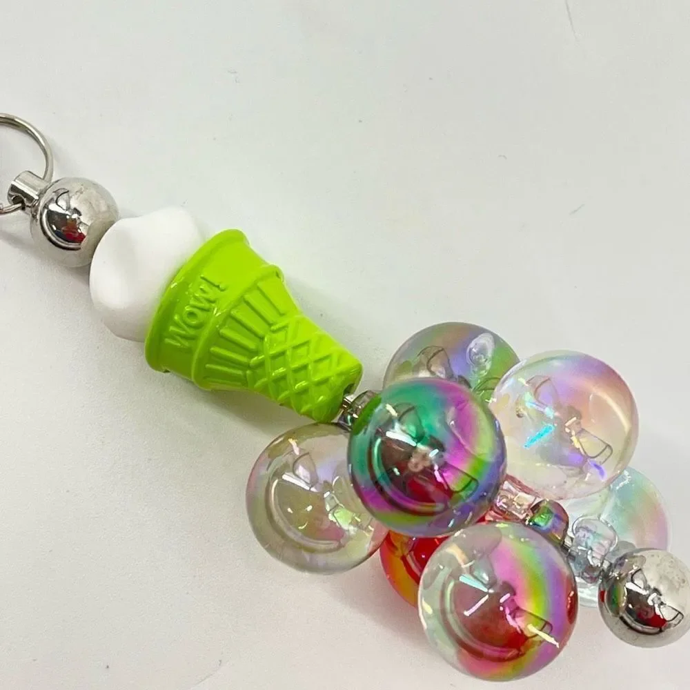 Keychain purse charm Beaded Keychain For Women, Silicone bead ice cream cone bal